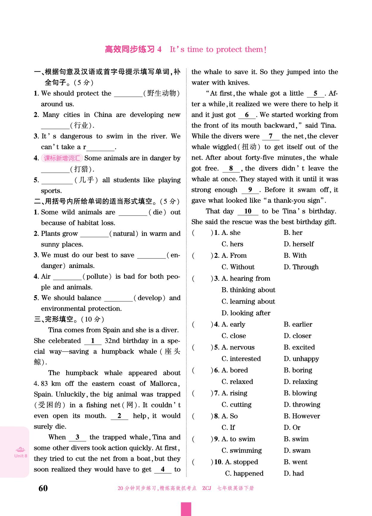 Unit 8 I love nature-【追梦之旅·大先生】2025-2026学年七年级下册英语活页同步练习（冀教版·新教材）