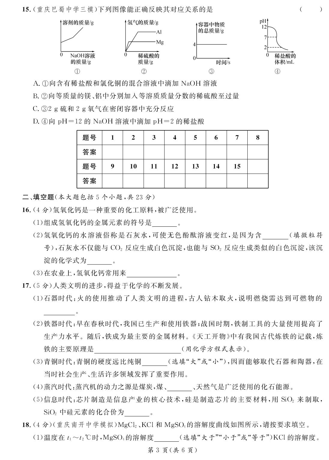 2026年重庆中考模拟-【精英新课堂·三点分层作业】2025-2026学年九年级下册化学（人教版·新教材）重庆专版