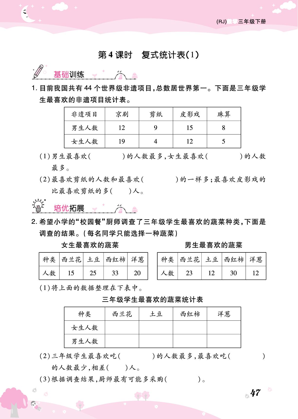 五 数据的收集与整理-【黄冈课课练】2025-2026学年三年级下册数学随堂天天练（人教版·新教材）