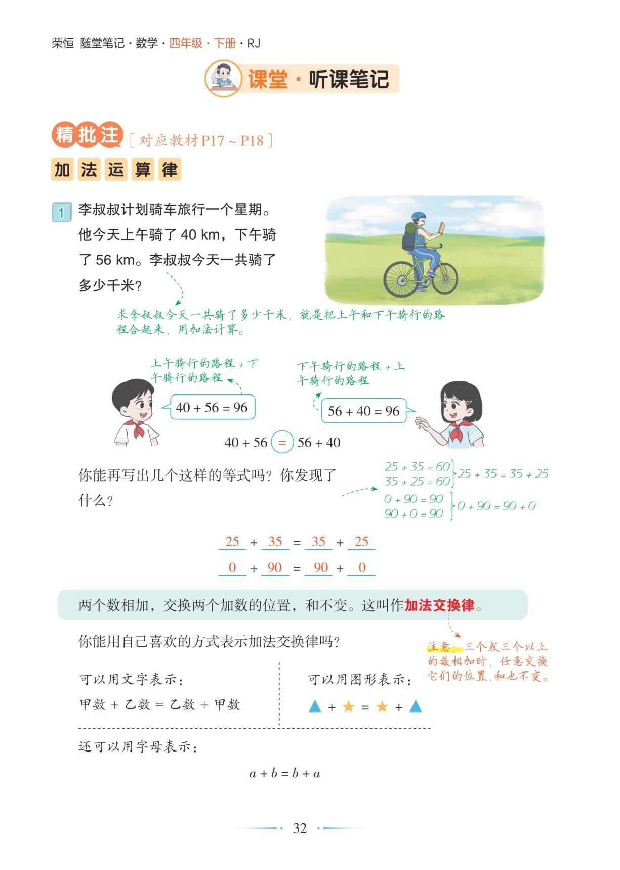 3.1 第1课时加法运算律-【随堂笔记】2025-2026学年四年级下册数学（人教版）