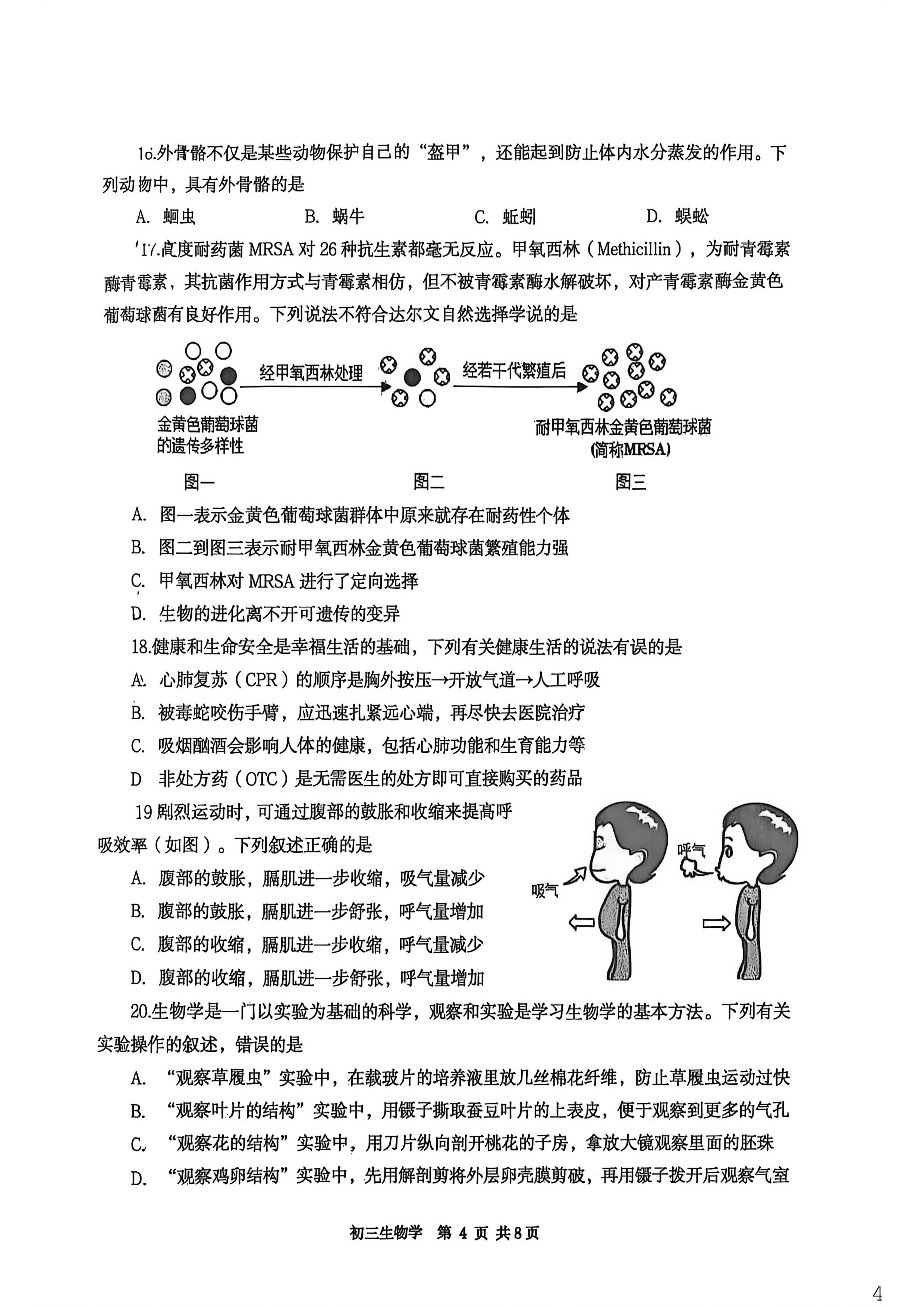 山东烟台市莱阳2025—2026学年度第二学期期中学业水平检测 初三生物学