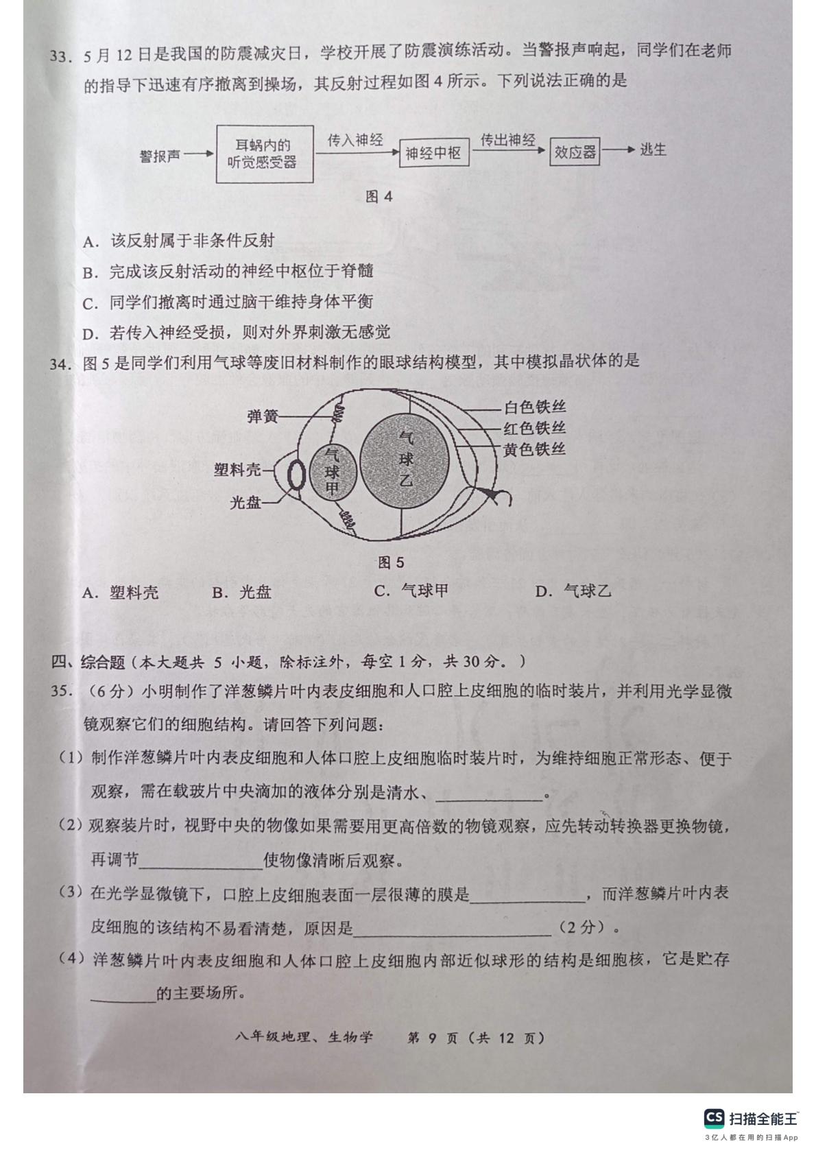 2026年广西壮族自治区玉林市博白县一模生物试题