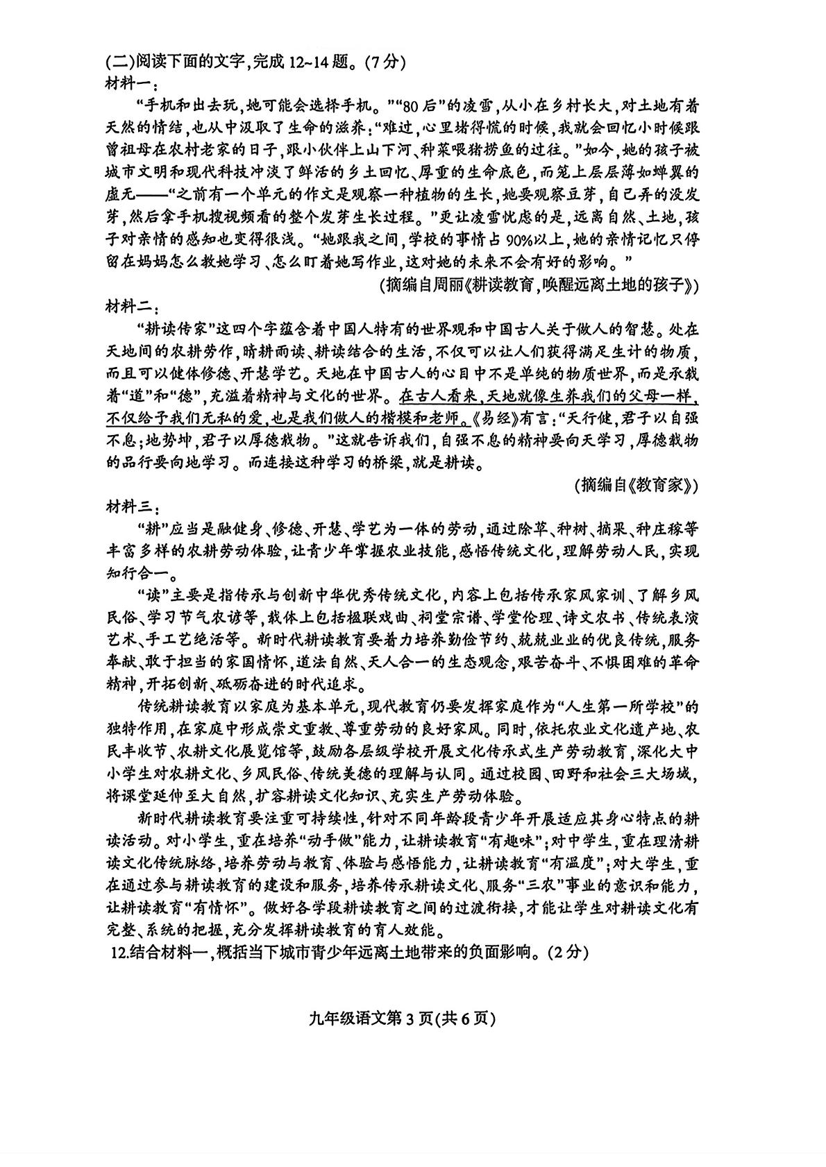 吉林省长春市德惠市2025-2026学年九年级下学期语文阶段性练习（二）