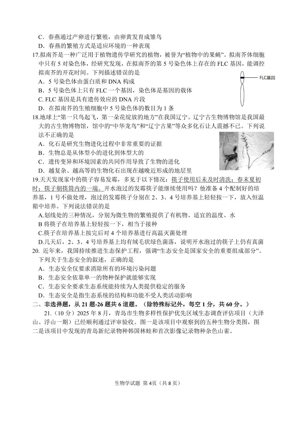 山东省临沂市河东区2025-2026学年八年级下学期一模生物试题