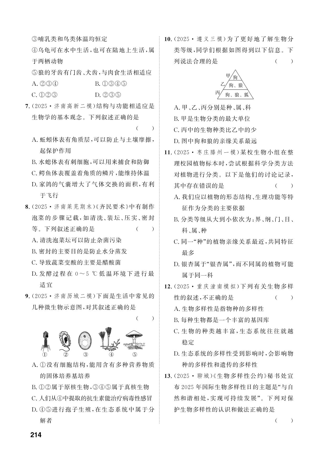 主题2 生物的多样性-【中考对策】2026年中考总复习生物（鲁科版 五四制）