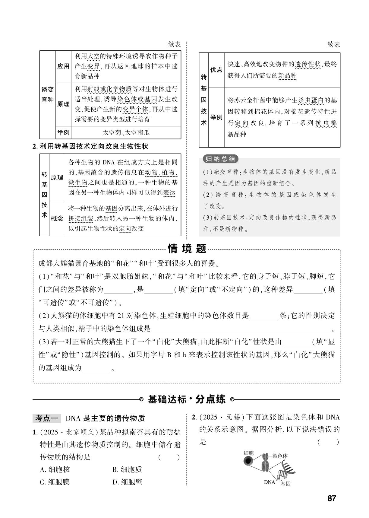 第4单元 第3章 遗传信息控制生物性状-【中考对策】2026年中考总复习生物（济南版）