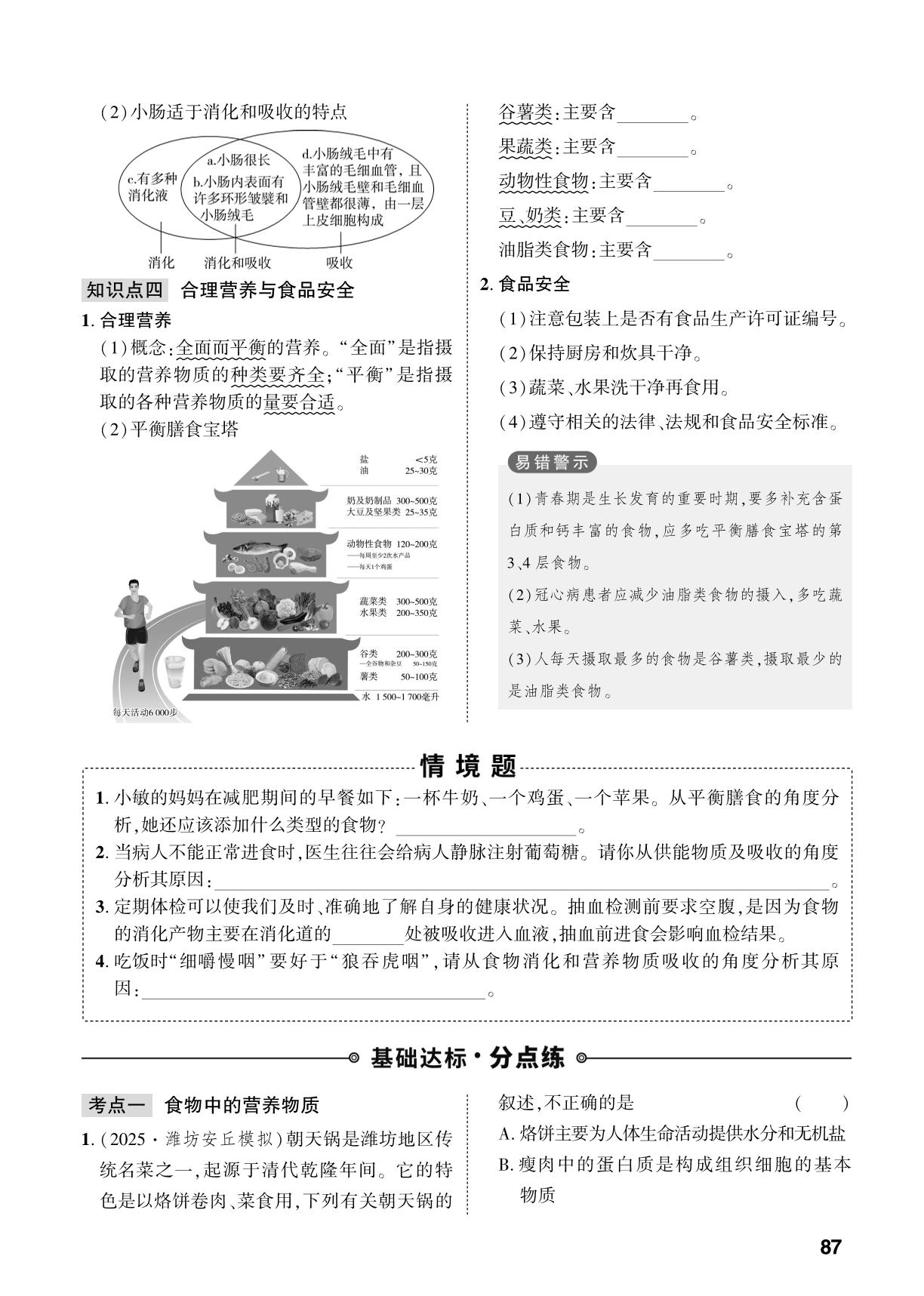 第4单元 第2章 人体的营养-【中考对策】2026年中考总复习生物（人教版）