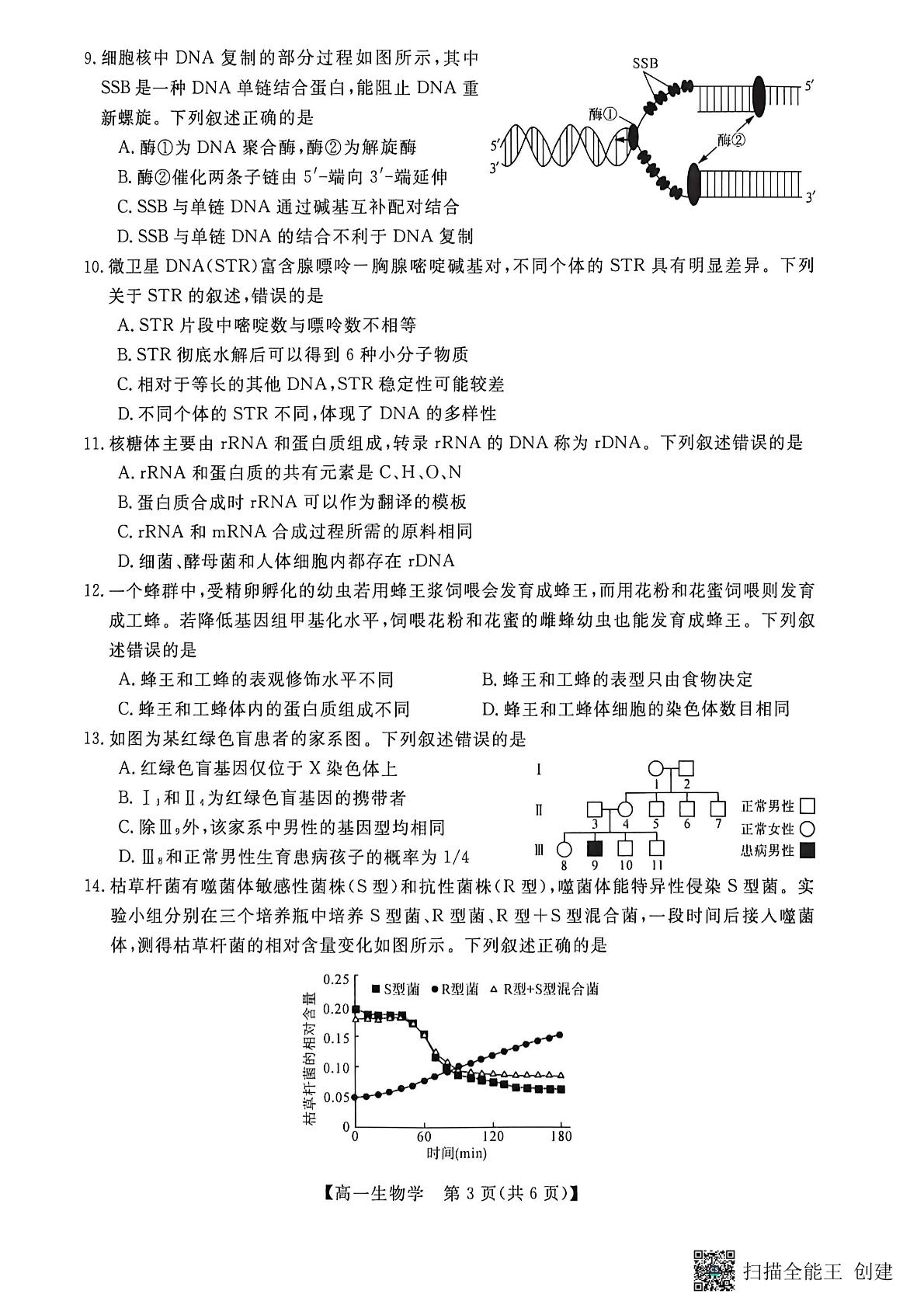 广西壮族自治区河池市第二中学等校2026年春季学期高一年级学科素养学情检测 生物学