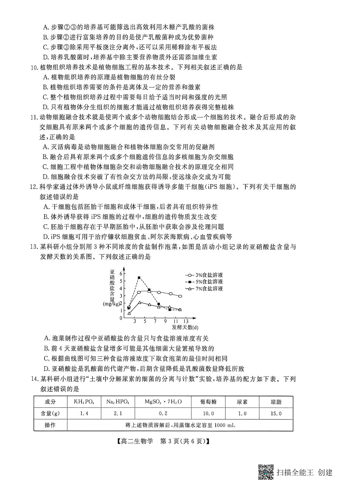 广西壮族自治区河池市第二中学等校2026 年春季学期高二年级学科素养学情检测 生物学