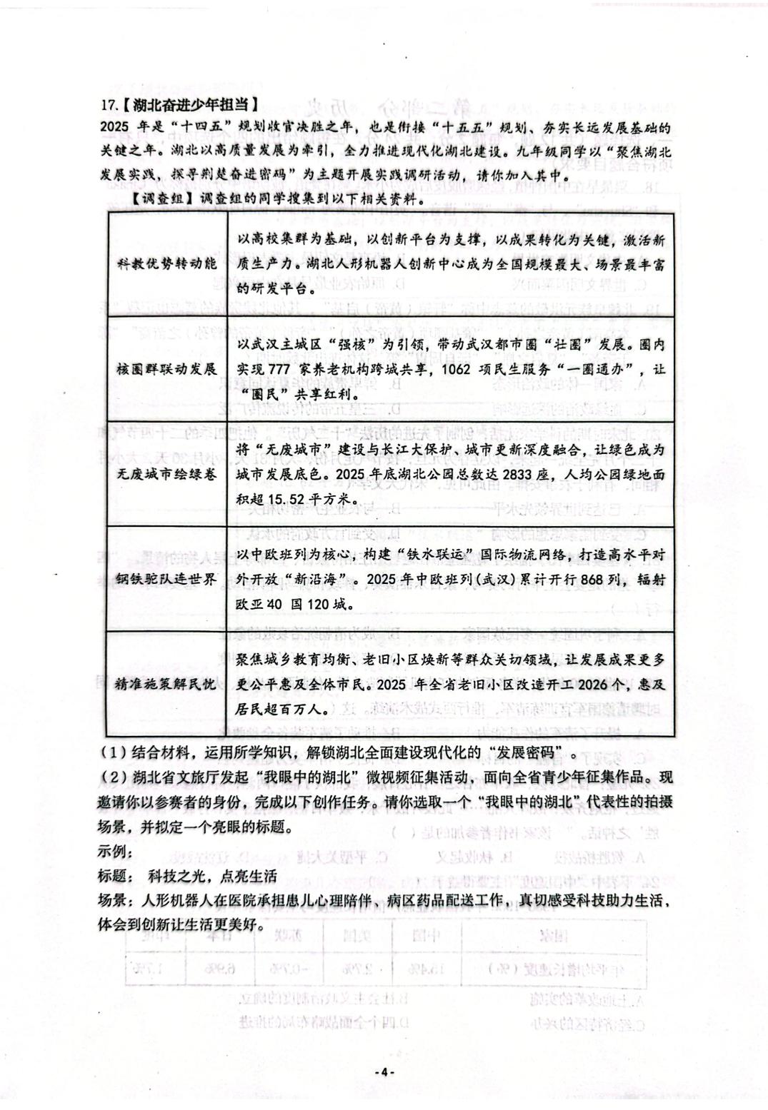 湖北鄂州市鄂城区2026年中考模拟卷 道德与法治·历史试题