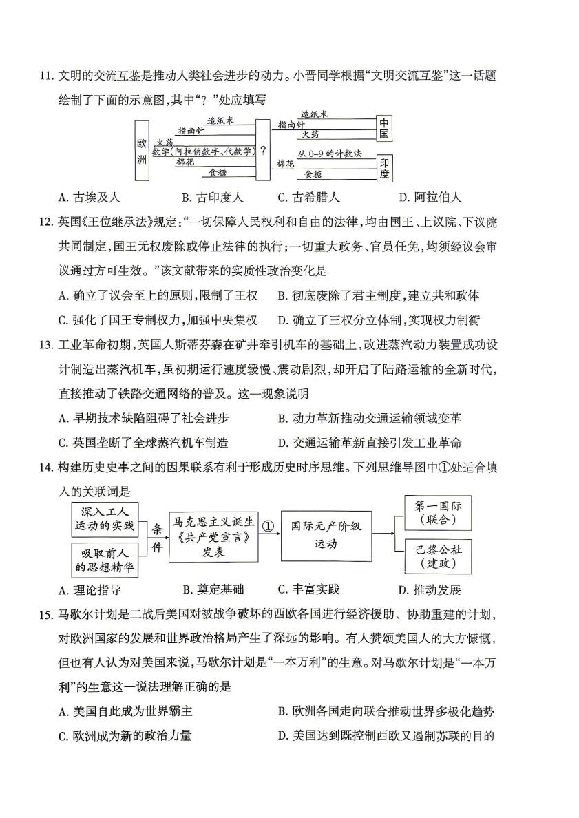 2026年山西省晋城市沁水县部分学校中考二模历史试题