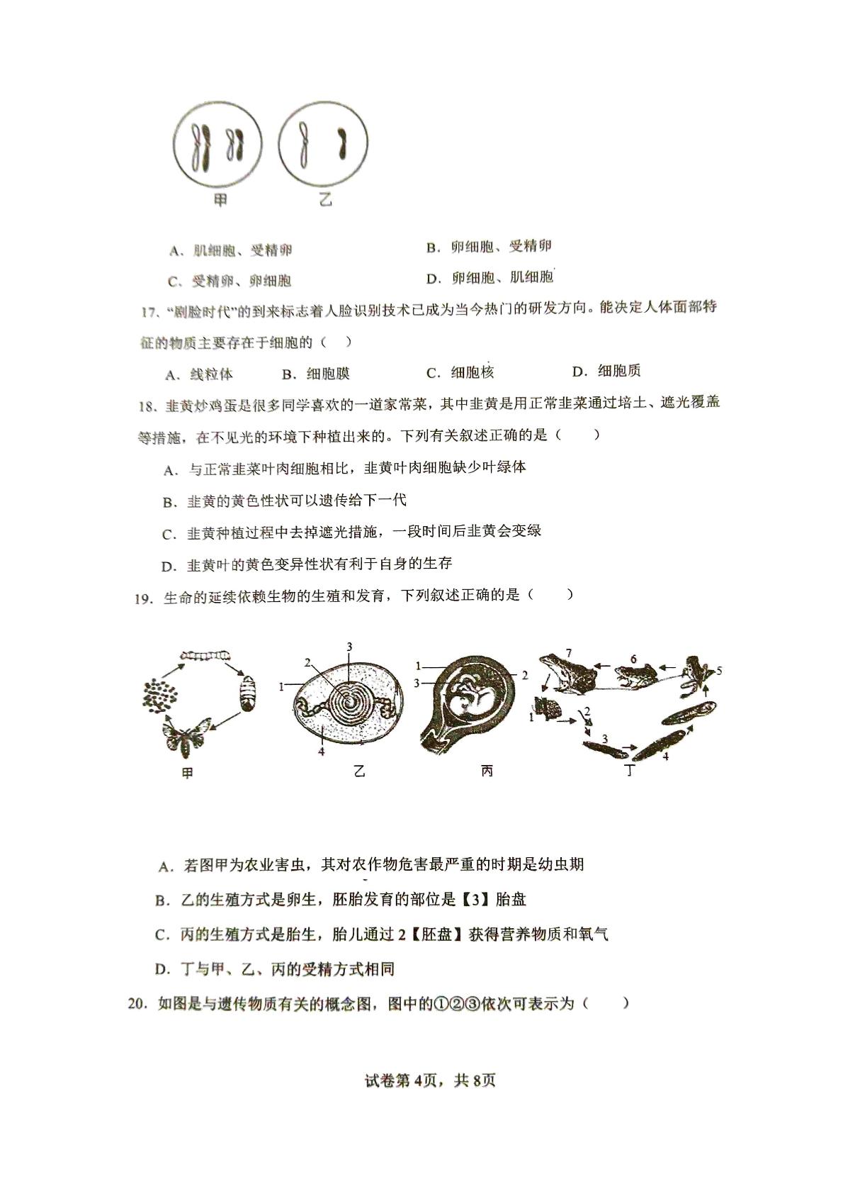 山东枣庄市滕州市龙泉实验学校2024-2025学年度第二学期七年级第二次质量检测生物试卷