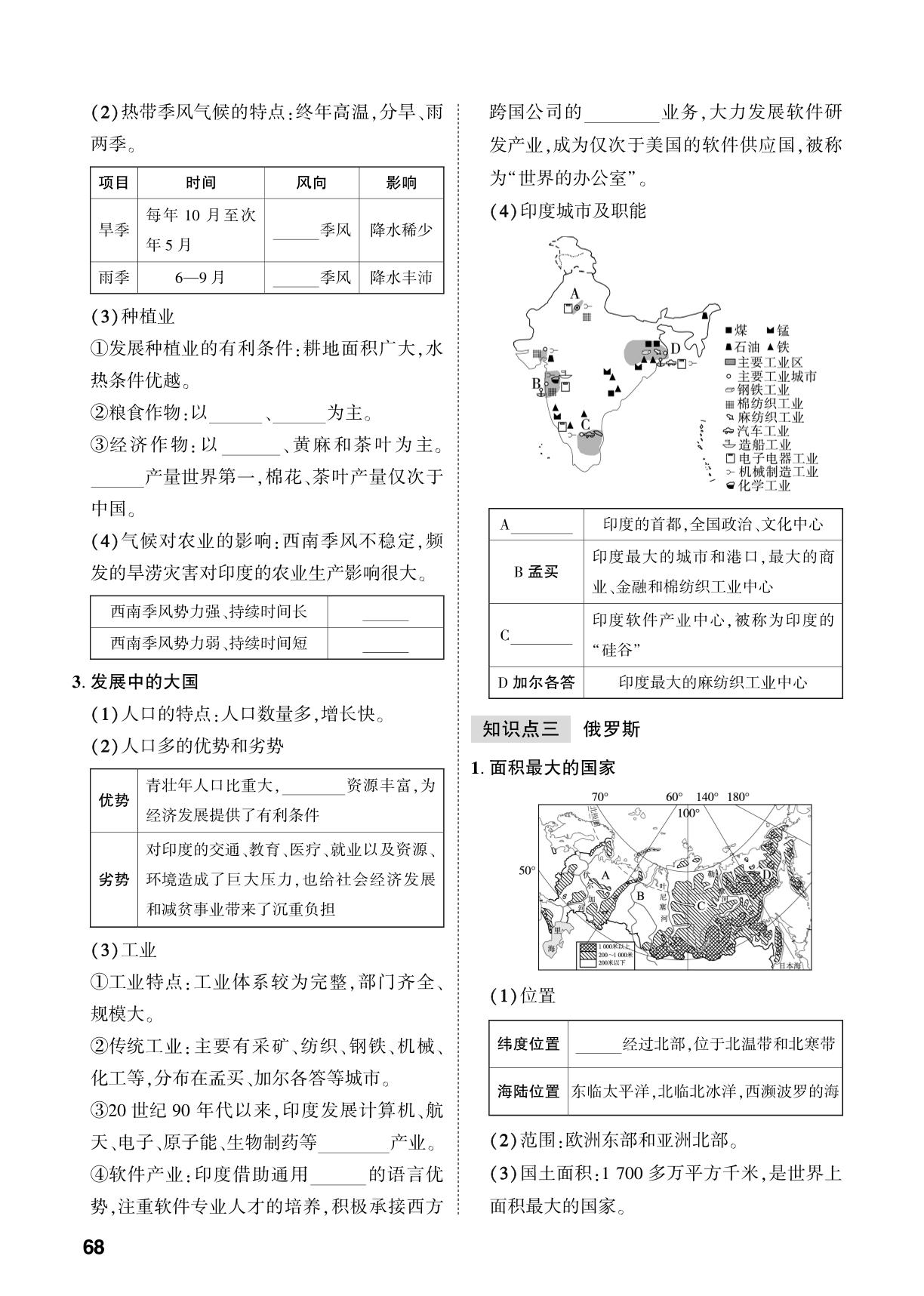 第8、9章 第1课时 日本 印度 俄罗斯-【中考对策】2026年中考总复习地理（商务星球版）