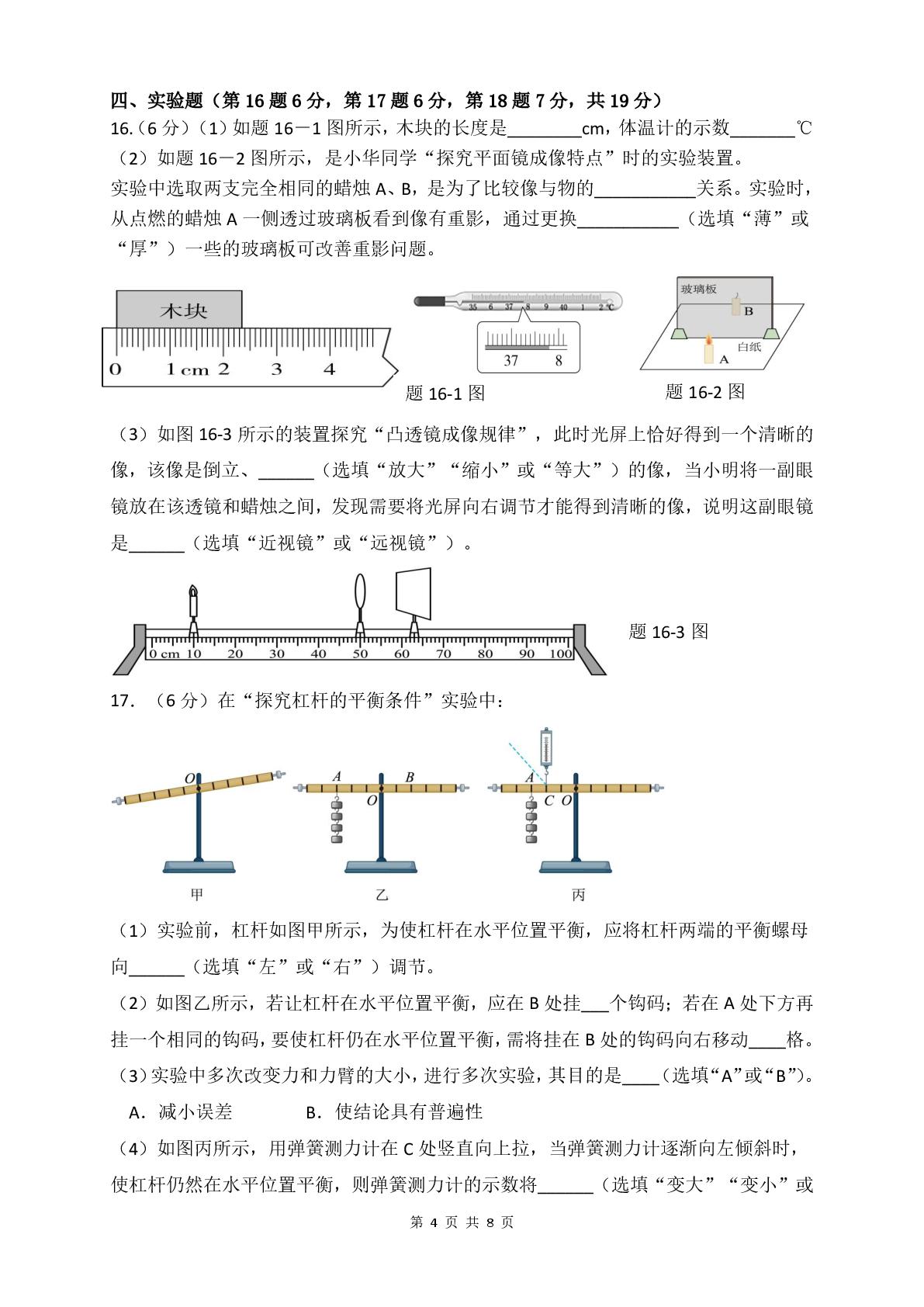 广东省湛江市雷州八中（初中）教育集团2025-2026学年度第二学期期中调研九年级物理试卷