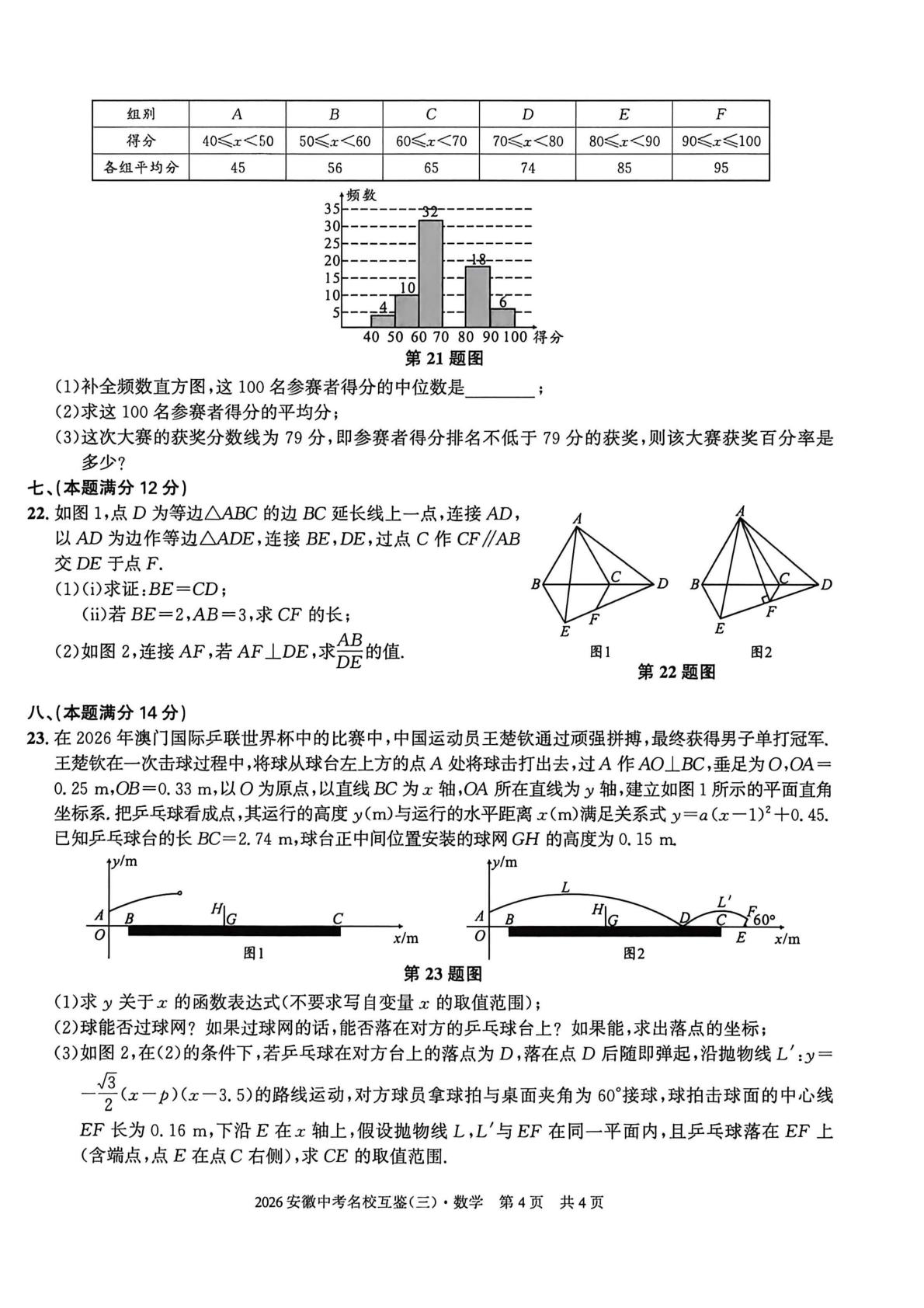 2026年安徽太和县税镇中学等校中考名校考前互鉴数学试卷