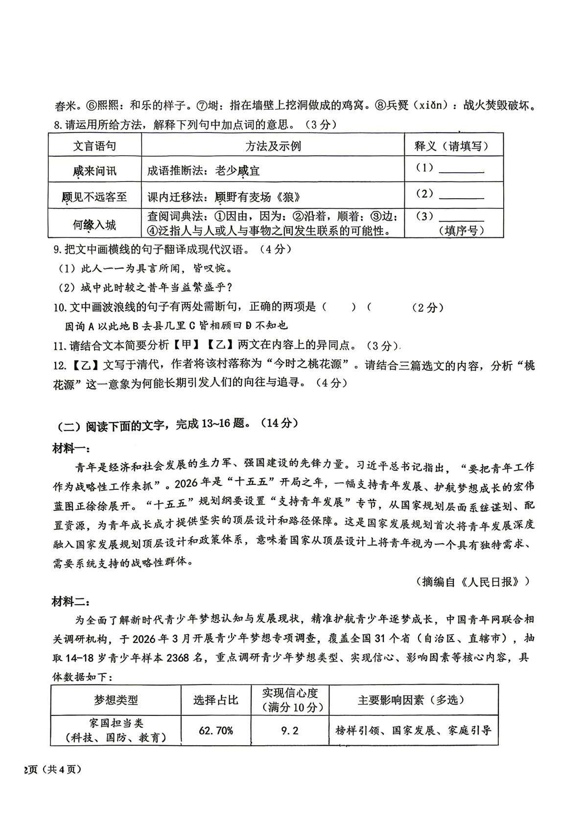 广东东莞市松山湖实验中学2025-2026 学年第二学期第二次模拟教学质量自查试卷（九年级语文）