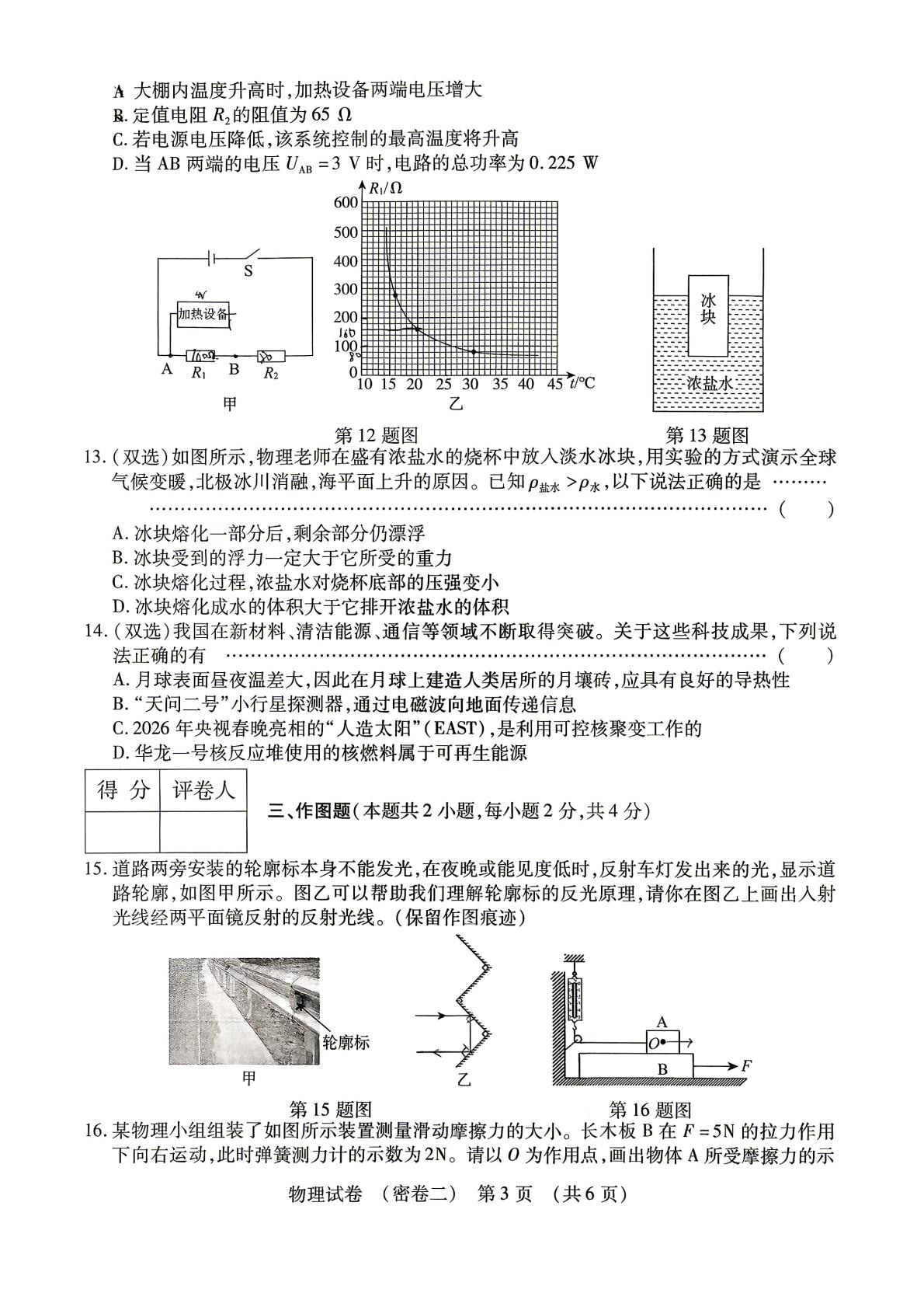 2026年河南省驻马店市西平县名校协作体九年级中考二模物理试题