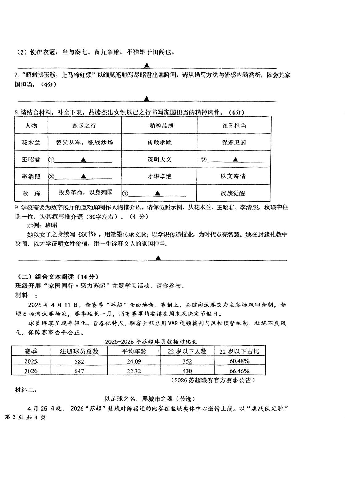 2026年江苏省盐城市康居路初中教育集团中考一模语文试卷