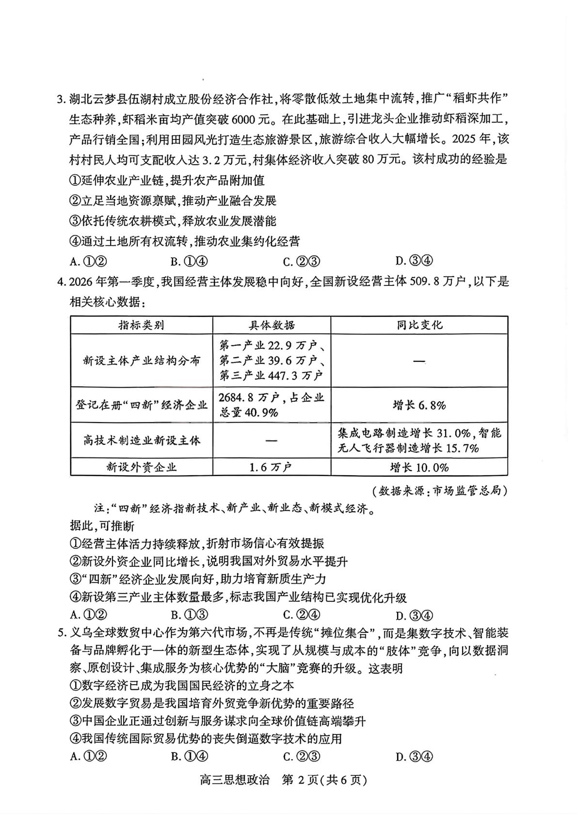 湖北武汉市2026届高三年级五月供题政治试题
