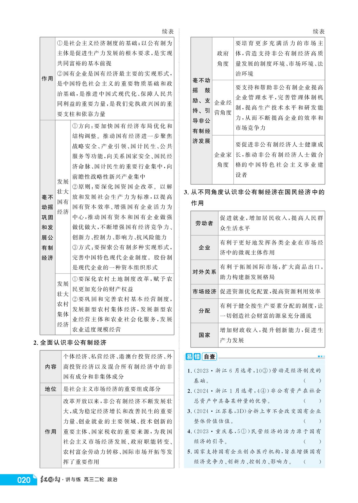 大单元2 主题1 生产资料所有制和分配制度-【红对勾讲与练】2026年高考政治二轮复习讲义