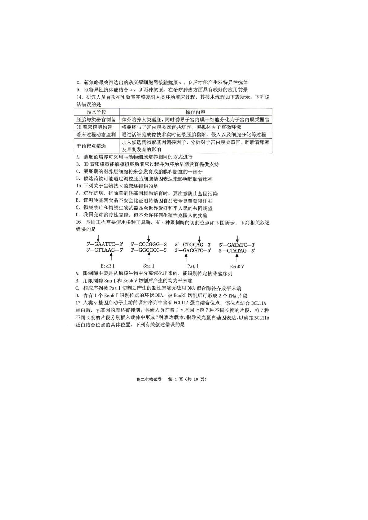 重庆市巴蜀中学校2025-2026学年高二下学期5月期中生物试题