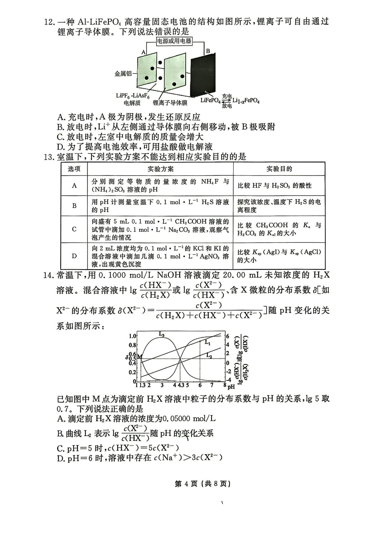 甘肃白银市靖远县第二中学等校2026届高三下学期考前学情自测 化学试题