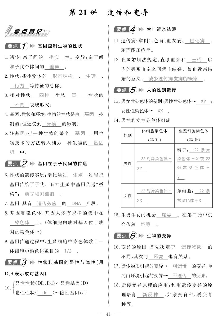 第7单元 生物圈中生命的延续和发展（知识手册）-【名师学案】2026年中考生物复习堂堂清
