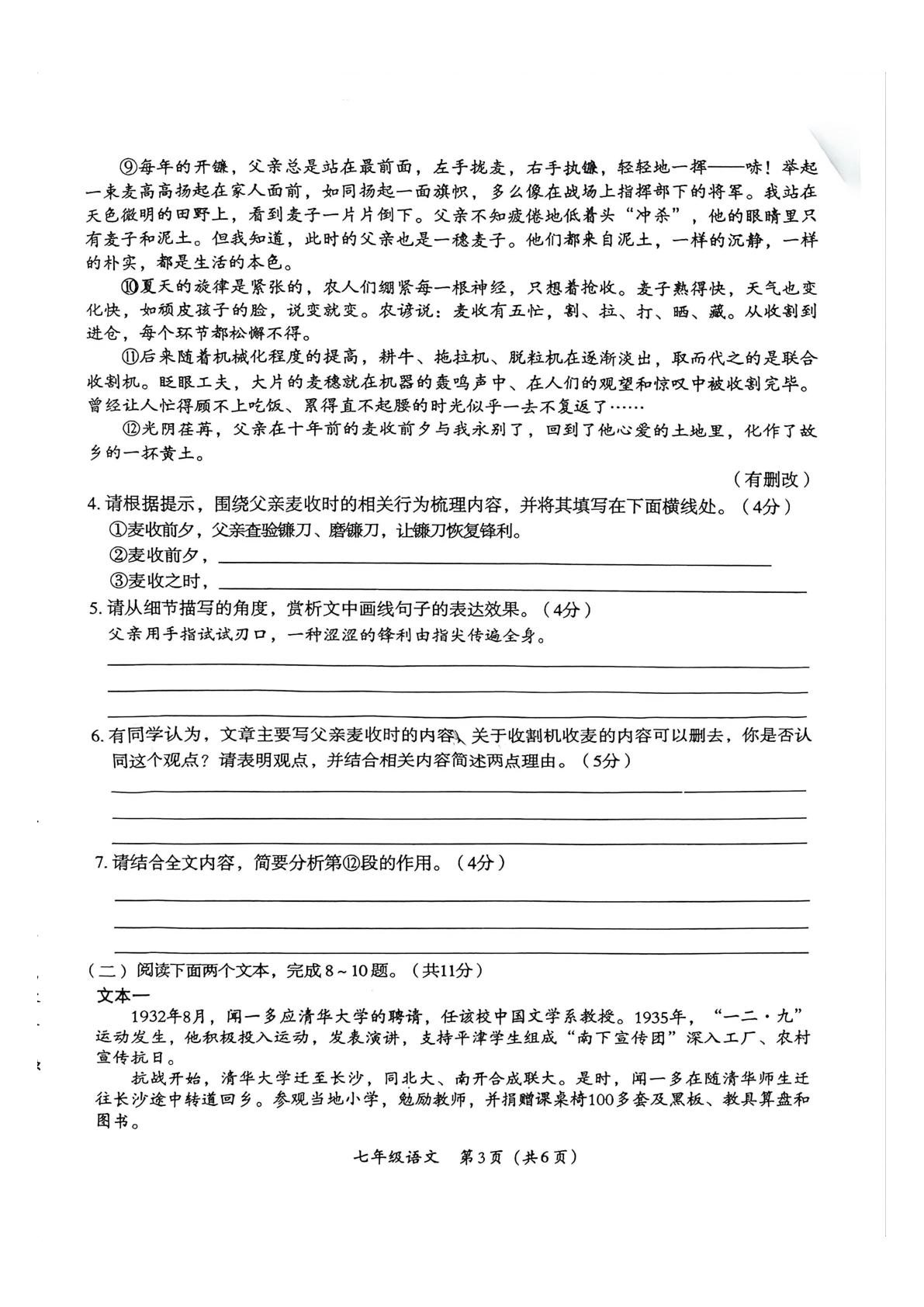 河南周口市郸城县2025-2026学年七年级下学期语文5月阶段学情自测