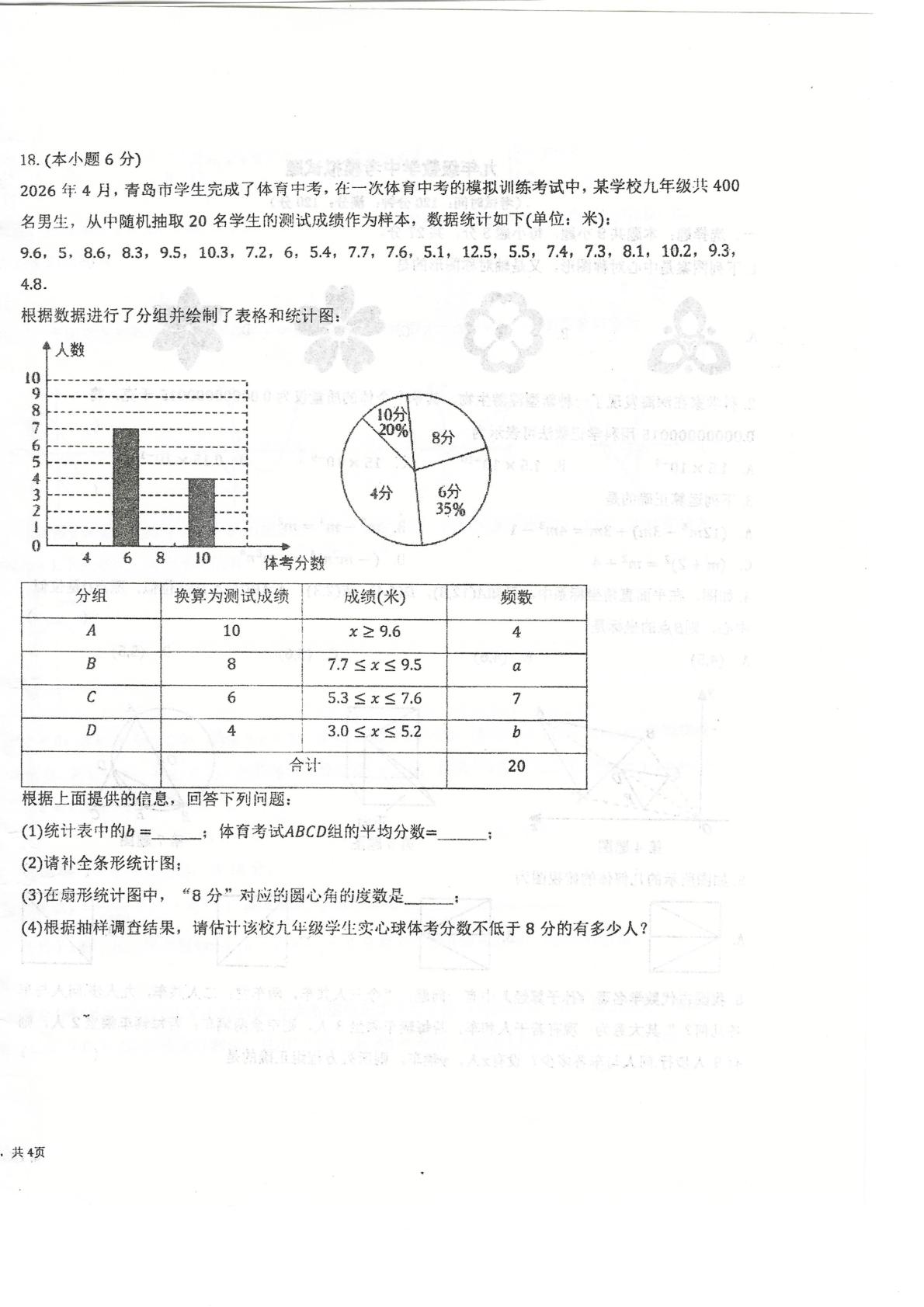 山东省青岛市青岛大学附属中学2025-2026学年第二学期九年级第三次摸底考试数学试题