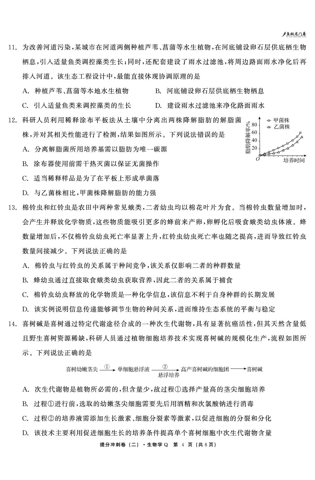 生物（二）-【鱼跃龙门卷】2026年高考提分冲刺卷（贵州、甘肃、云南、陕晋青宁、河南专版）