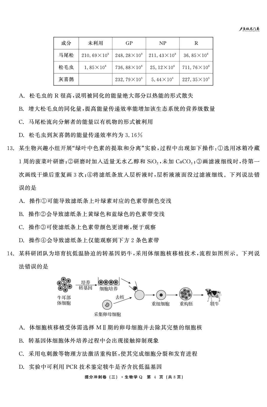 生物（三）-【鱼跃龙门卷】2026年高考提分冲刺卷（贵州、甘肃、云南、陕晋青宁、河南专版）
