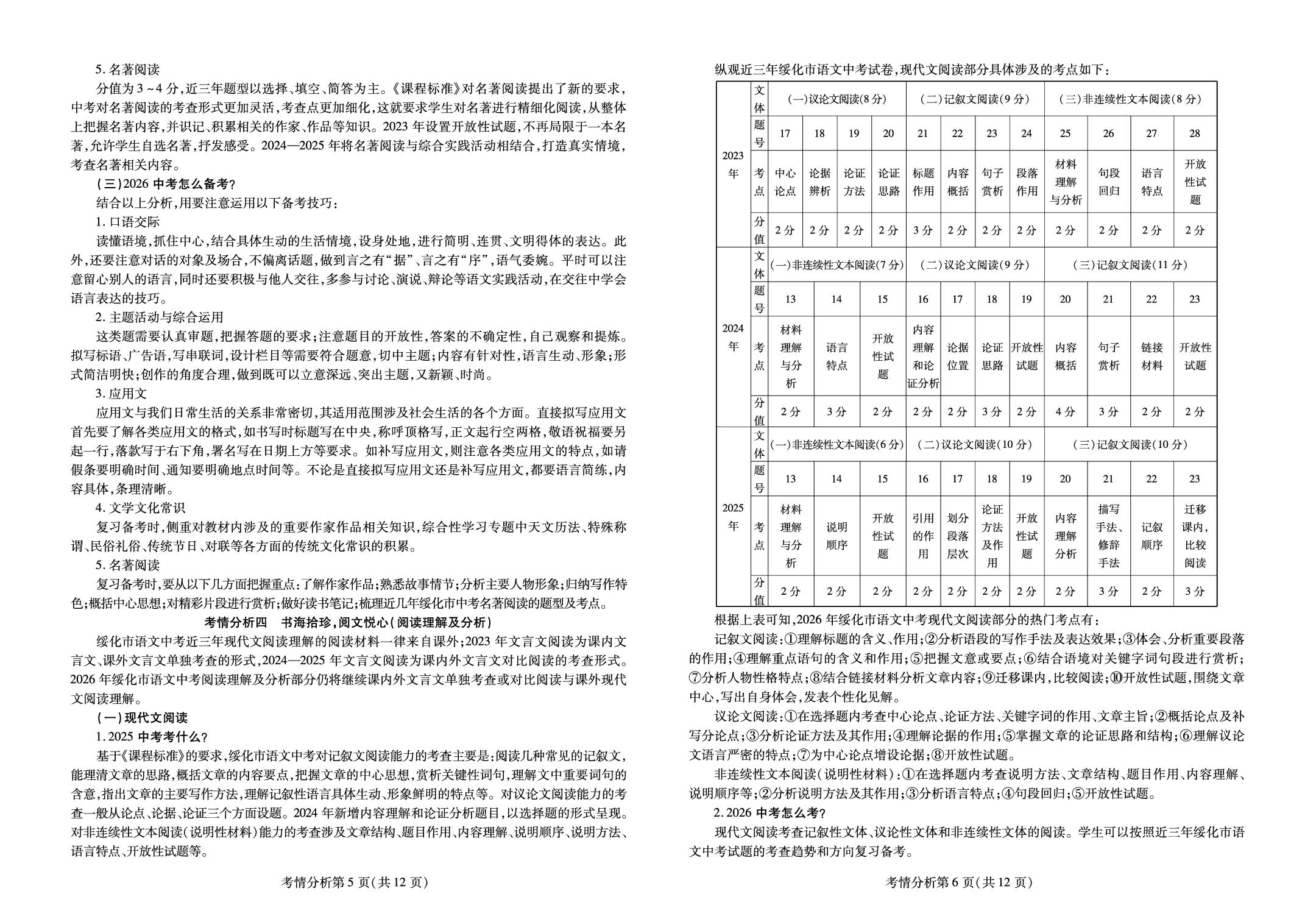 2026年绥化市中考语文考情分析-【中考123】2026年中考语文考前十五天全程复习（绥化市专用）