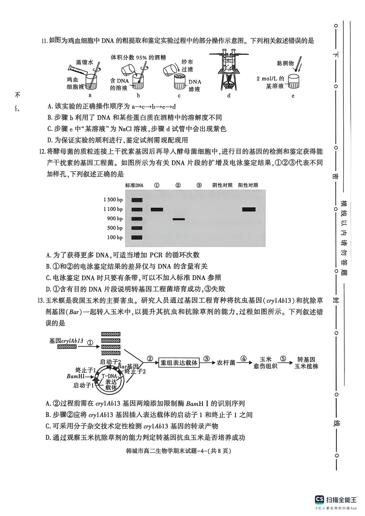 陕西渭南市韩城市2025-2026学年度第二学期期末检测试题 高二生物学